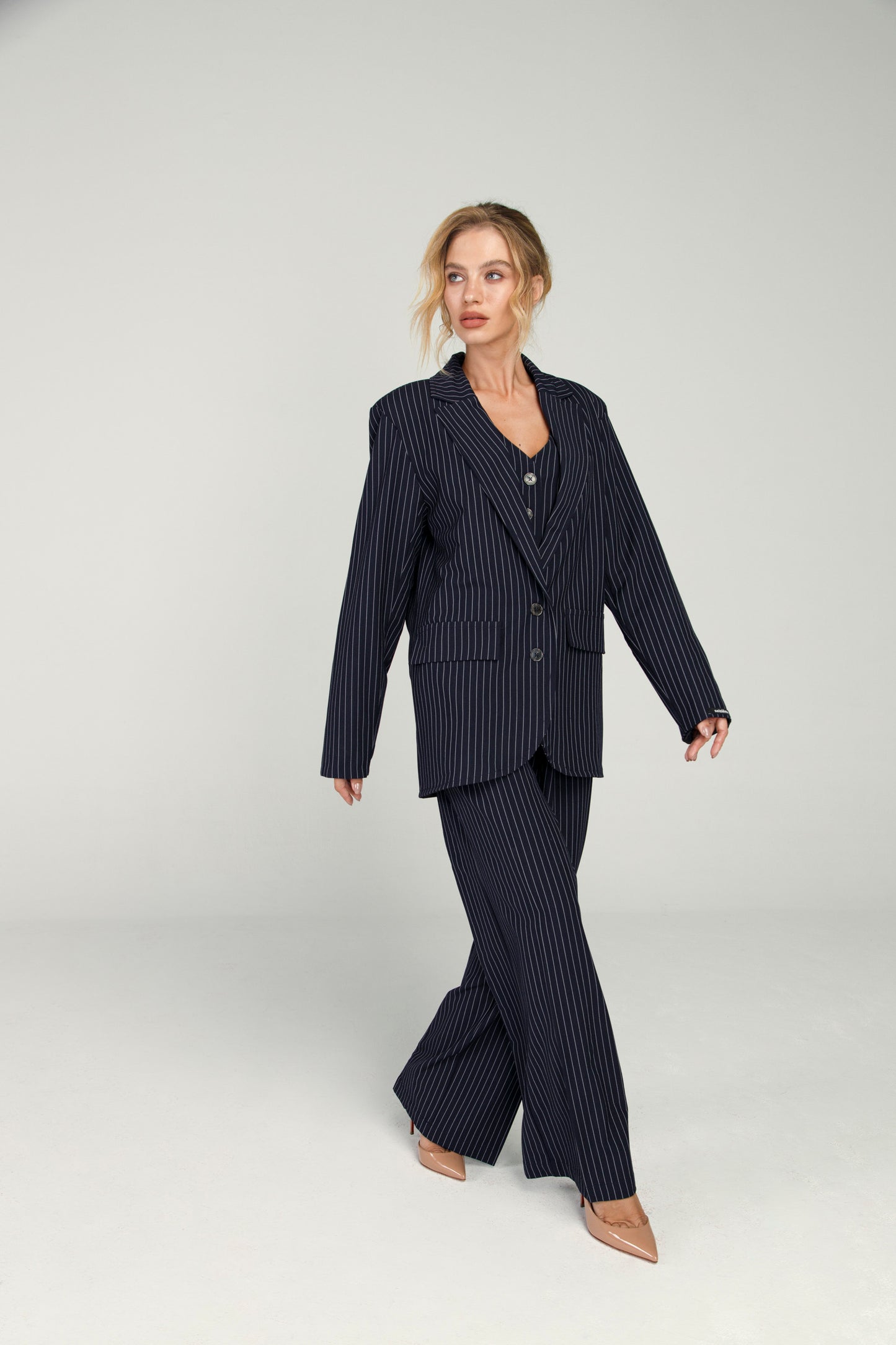 Conjunto de Alfaiataria Risca de Giz Azul Marinho "La Parisienne"
