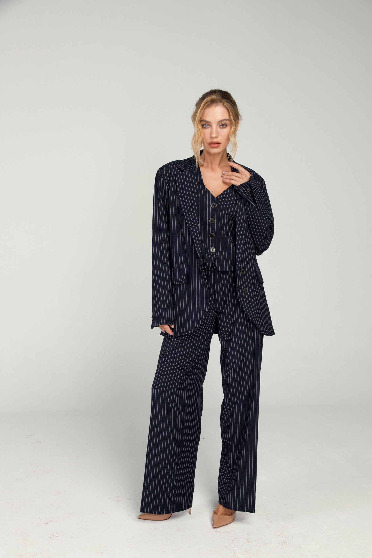 Conjunto de Alfaiataria Risca de Giz Azul Marinho "La Parisienne"