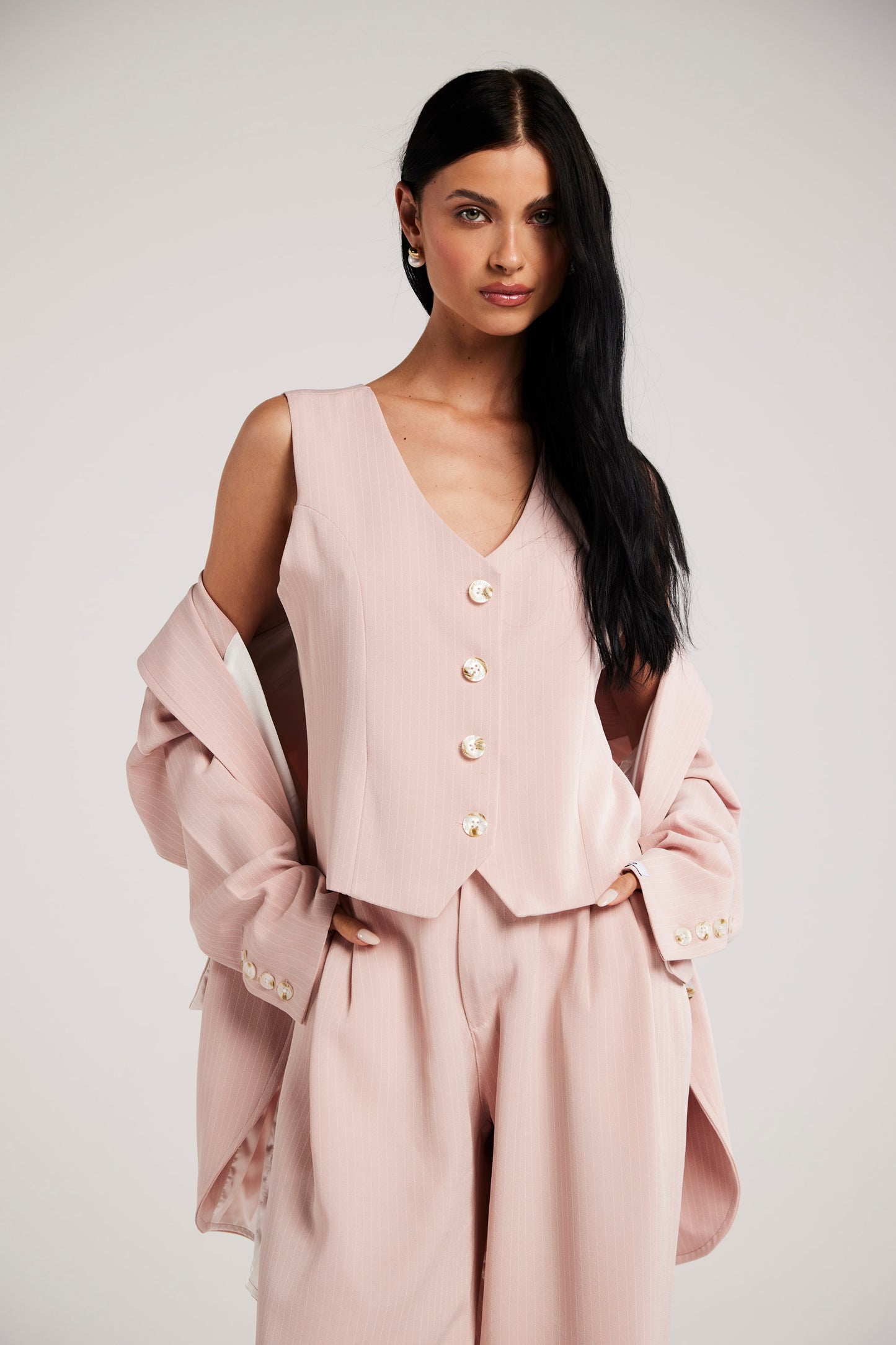 Colete de Alfaiataria Risca de Giz "Tea Rose"