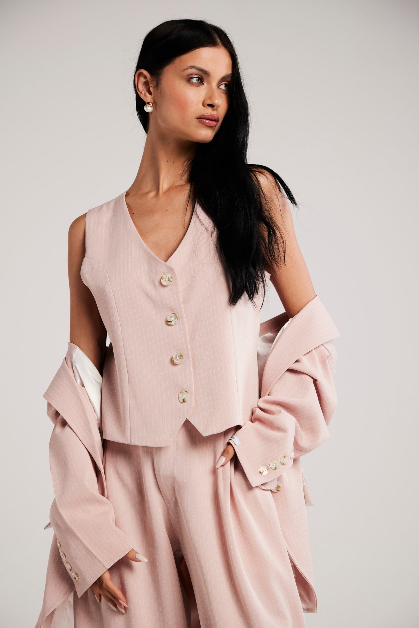 Colete de Alfaiataria Risca de Giz "Tea Rose"