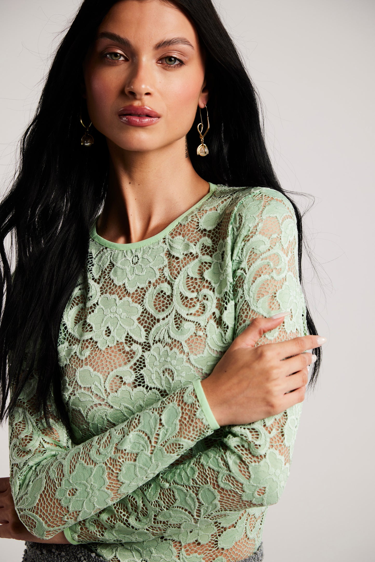Blusa de Renda "Francesa" Verde Chá