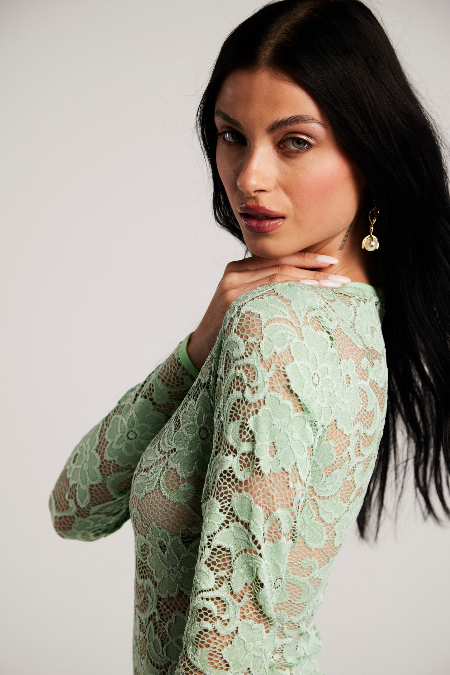 Blusa de Renda "Francesa" Verde Chá
