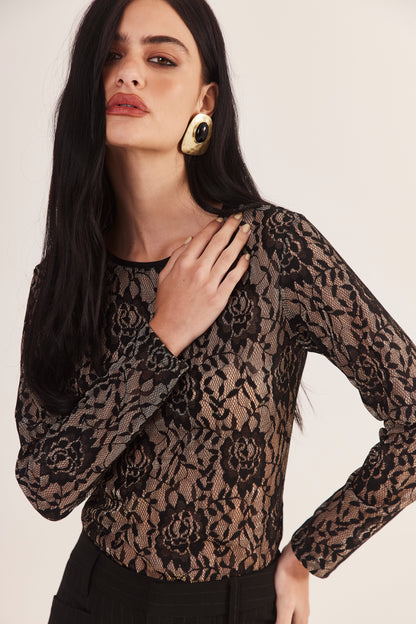 Blusa de Renda Francesa "Noir Doré"