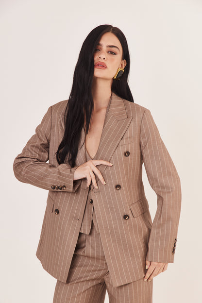 Blazer de Alfaiataria Risca de Giz "Le Parisien" Bege