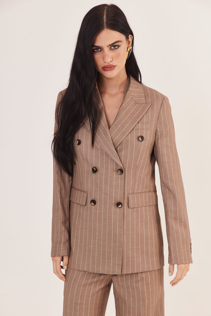 Blazer de Alfaiataria Risca de Giz "Le Parisien" Bege