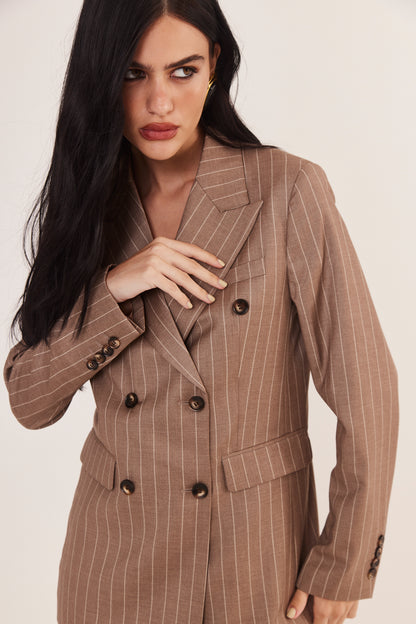 Blazer de Alfaiataria Risca de Giz "Le Parisien" Bege