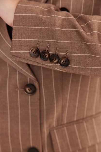 Blazer de Alfaiataria Risca de Giz "Le Parisien" Bege