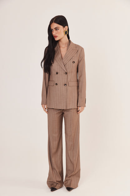 Blazer de Alfaiataria Risca de Giz "Le Parisien" Bege