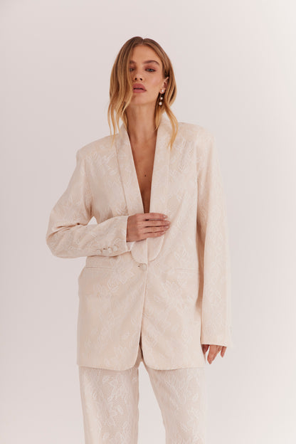 Blazer de Alfaiataria Smoking em Renda "Fleur de Lune"