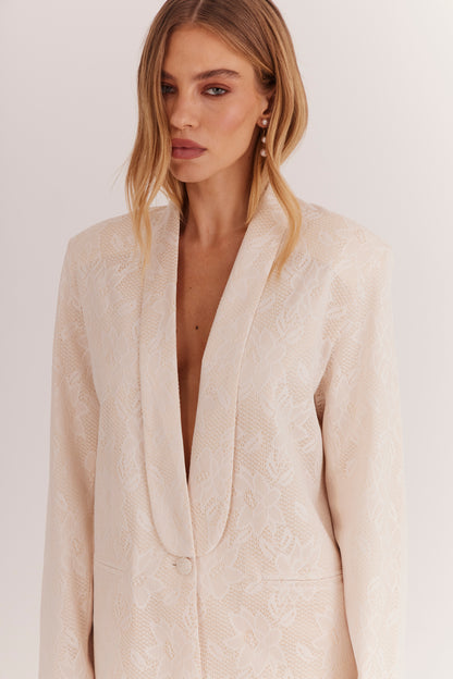 Blazer de Alfaiataria Smoking em Renda "Fleur de Lune"