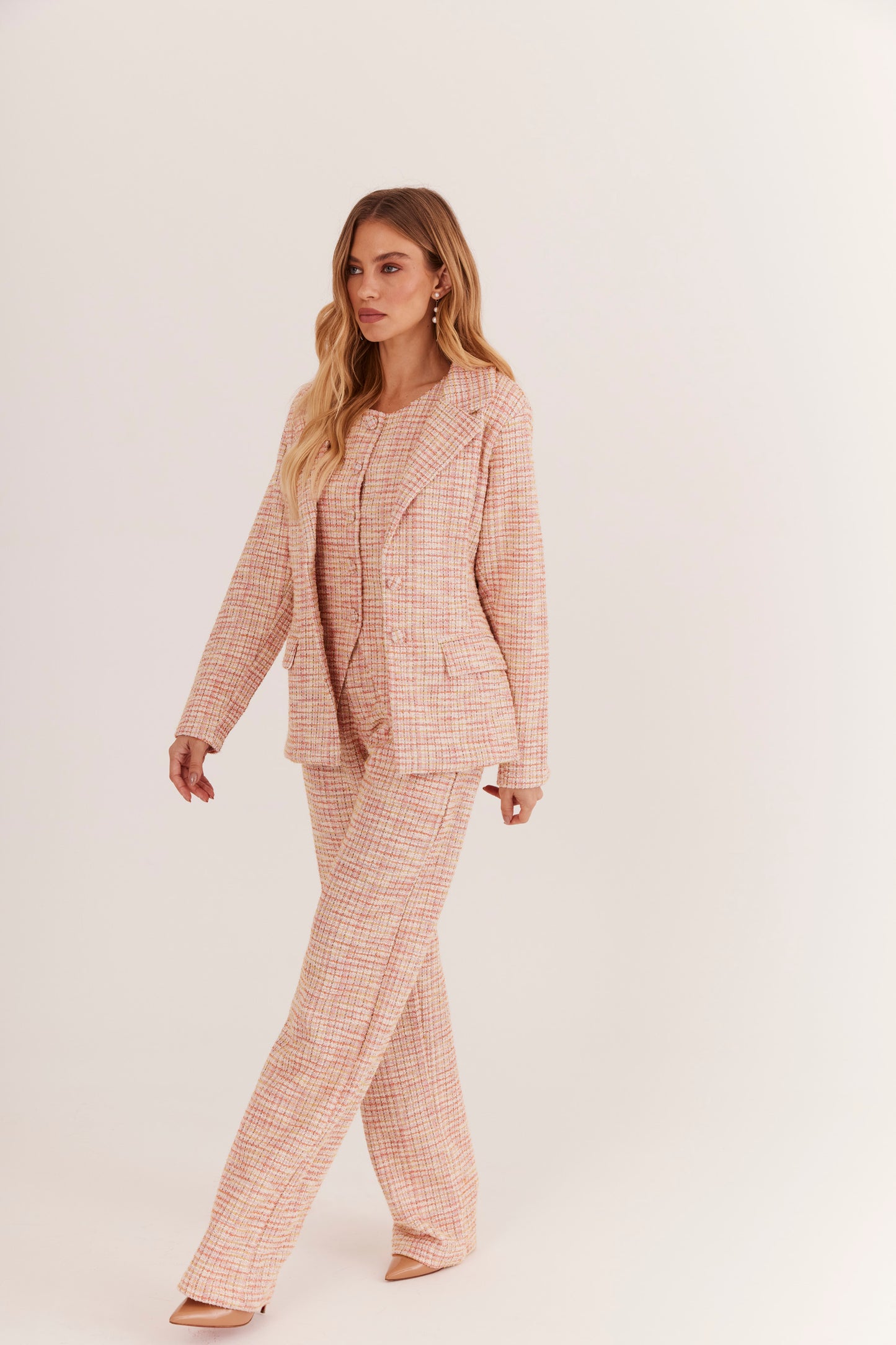 Calça de Alfaiataria em Tweed "Soleil Rose"