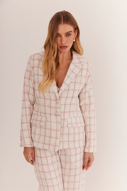 Blazer de Alfaiataria Acinturado em Tweed "Mademoiselle"