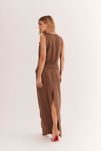 Saia Longa de Alfaiataria Risca de Giz "Noisette"