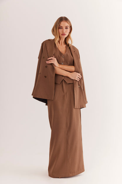 Saia Longa de Alfaiataria Risca de Giz "Noisette"