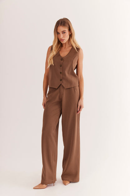 Calça de Alfaiataria Risca de Giz "Noisette"