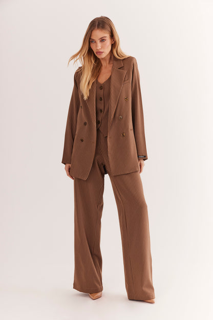 Calça de Alfaiataria Risca de Giz "Noisette"