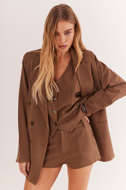 Shorts de Alfaiataria Risca de Giz "Noisette"