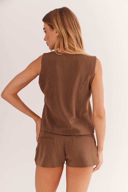 Colete de Alfaiataria Risca de Giz "Noisette"